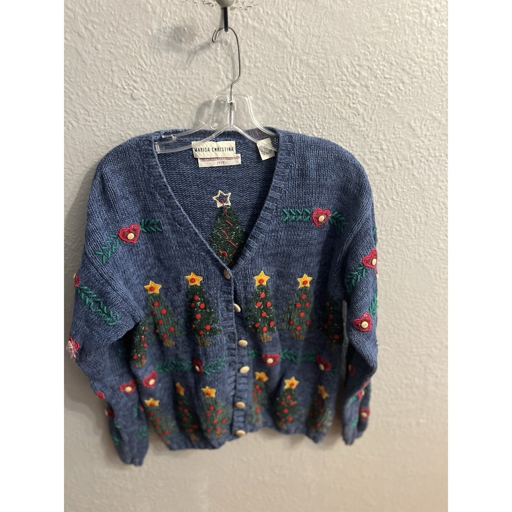 Marisa Christina Classics Blue Christmas Collection 1998 Cardigan Sweater See